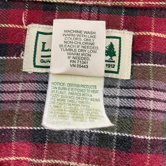 L.L. Bean Men’s Button Down Shirt Flannel Plaid Large Regular Cotton Red Green - Picture 5 of 7